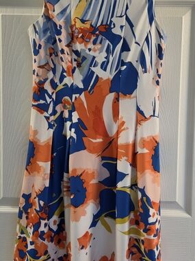 Julian Taylor Floral A-Line Skirt in Blue, Orange & White